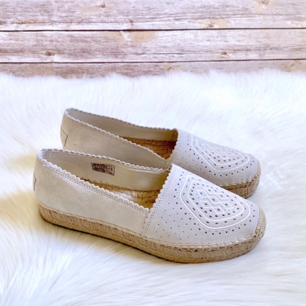 UGG Cream Suede Espadrille Slip-Ons with Jute Platform